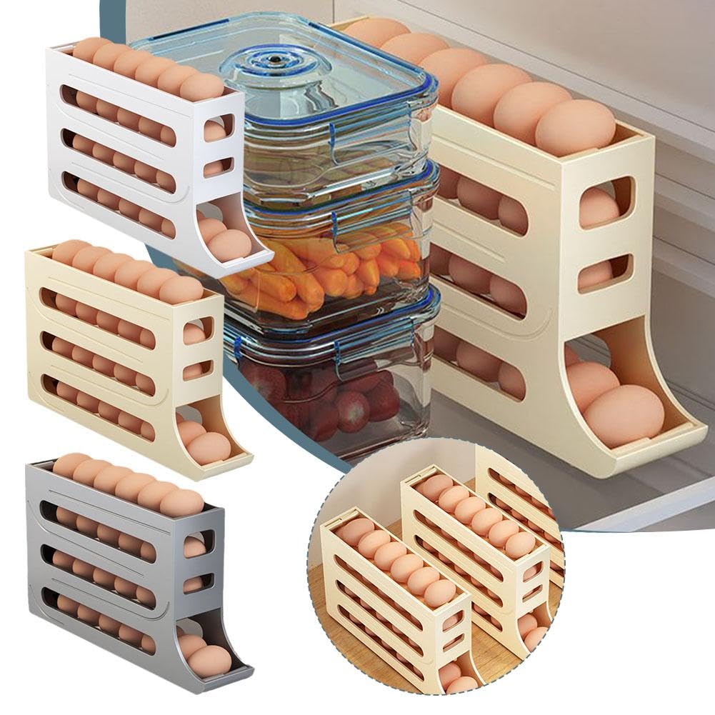 KLOOYO 30 Egg Holder for Refrigerator,Large Capacity Egg Container for Refrigerator,Stackable Egg Organizer,Automatic Rolling Egg Fresh Storage Box for Fridge,Egg Storage Container Bin Egg Tray