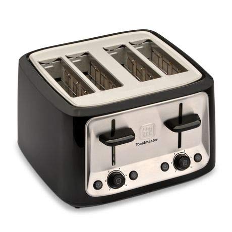 Toastmaster 4 Slice Toaster Black & Stainless Steel Extra Wide Bagel Slots