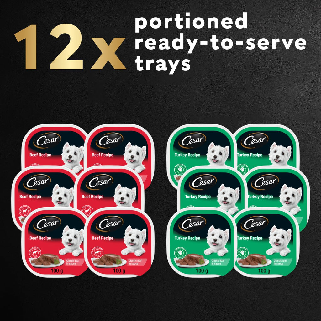 CESAR Home Delights Adult Wet Dog Food - 6 Beef Stew and 6 Hearty Chicken and Noodle Dinner in Sauce