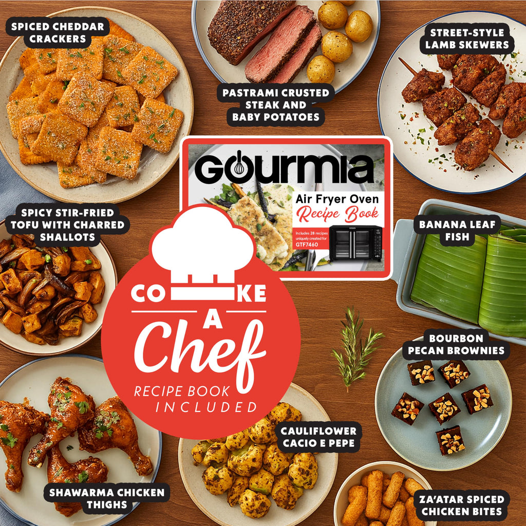 Gourmia Toaster Oven Air Fryer Combo 17 cooking presets 1700W french door digital air fryer oven 24L capacity accessories, convection rack, baking pan tray recipe book GTF7460,Large,Black