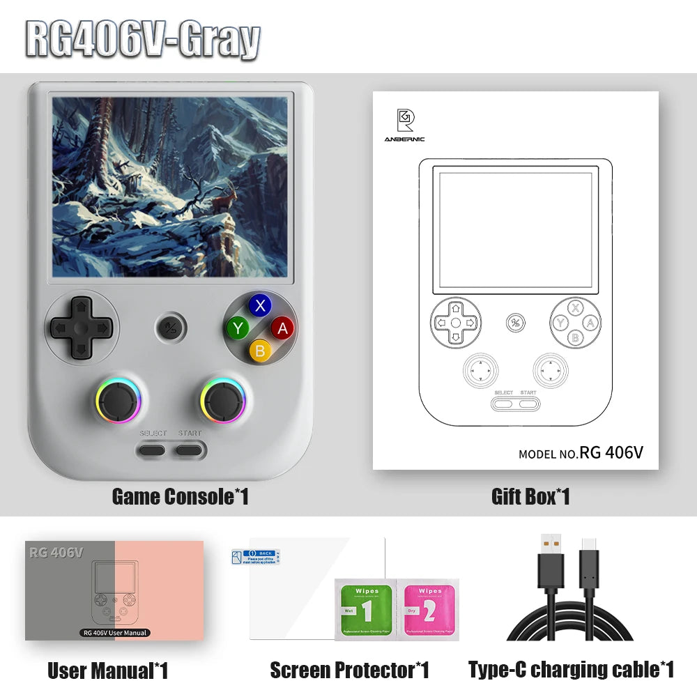 Anbernic RG406V Handheld Game Console RG 406V 4-inch IPS Multi-touch Screen Retro Game Console 128G UFS2.2 Android 13 5500mAh