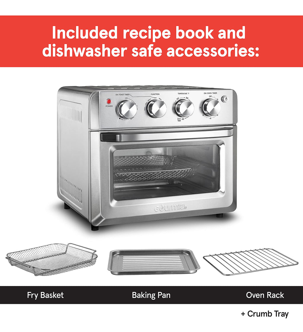 Gourmia Toaster Oven Air Fryer Combo 7-in-1 cooking functions 1550 watt, 19.8L capacity, accessories included convection rack, air frying basket GTF7580