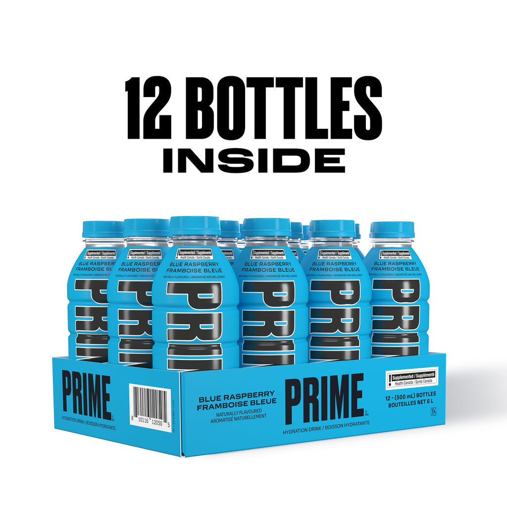 PRIME Hydration BLUE RASPBERRY | Sports Drinks | Electrolyte Enhanced | B Vitamins | Antioxidants | 2g of Sugar | 500 mL | 12 Pack