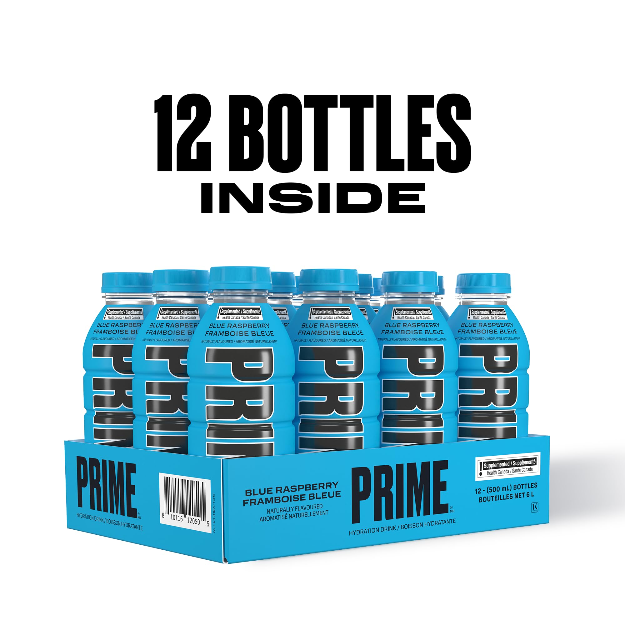 PRIME Hydration BLUE RASPBERRY | Sports Drinks | Electrolyte Enhanced | B Vitamins | Antioxidants | 2g of Sugar | 500 mL | 12 Pack