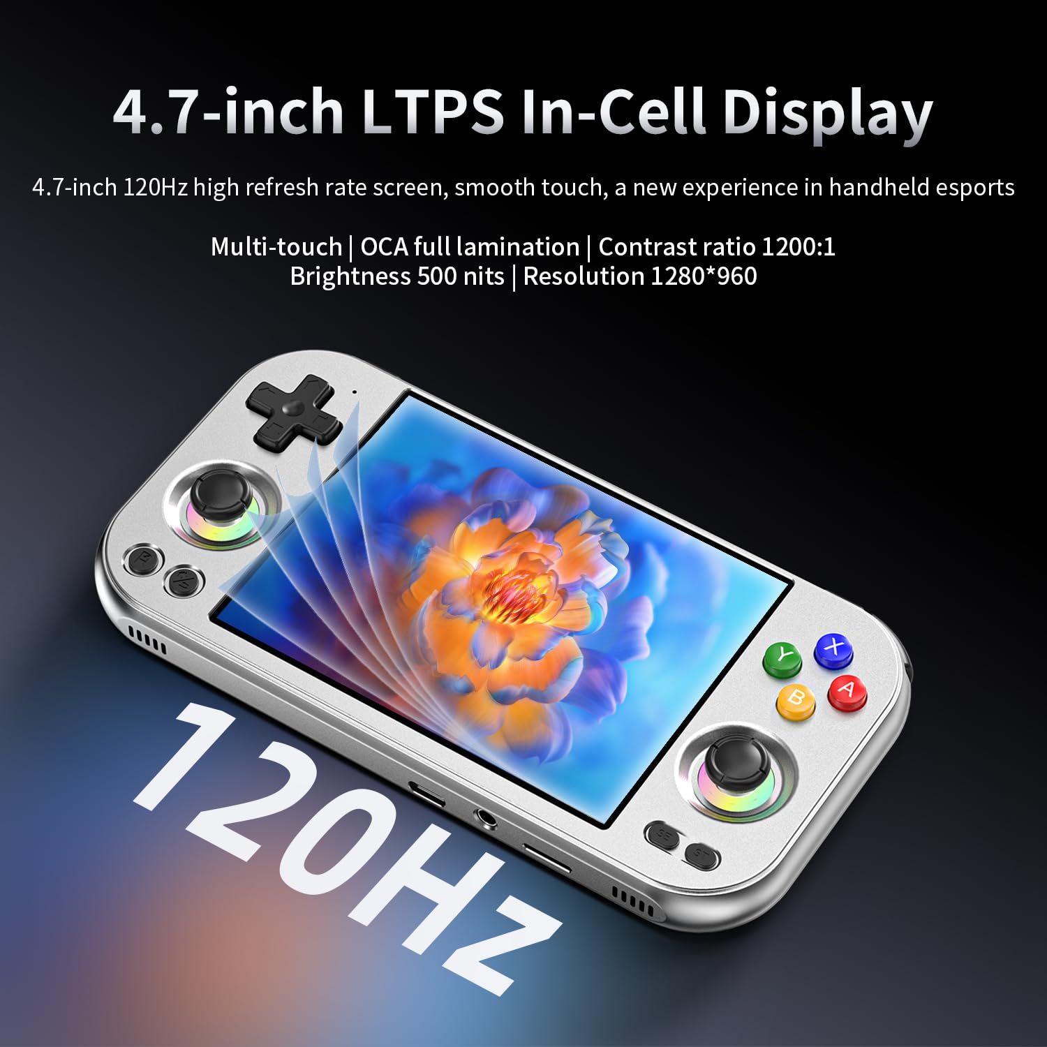 RG477M Retro Handheld Game Console , Aluminum Alloy CNC 4.7 Inch LTPS in-Cell Screen NO Game Card (Silver Blade)