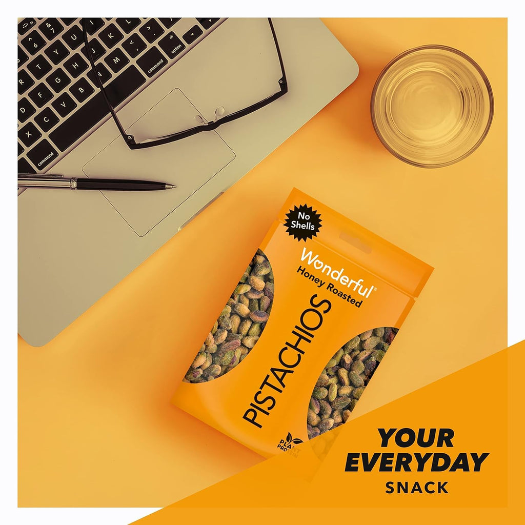 Honey Roasted Pistachios Bundle. Includes (1) Package of Wonderful Honey Roasted Pistachios (155g) – NO SHELLS - with Water Cooler Trivia Game by 🍁 BIG MAPLE®. Tasty Snack for the Office, Movies, Road Trip, Sports, Studying