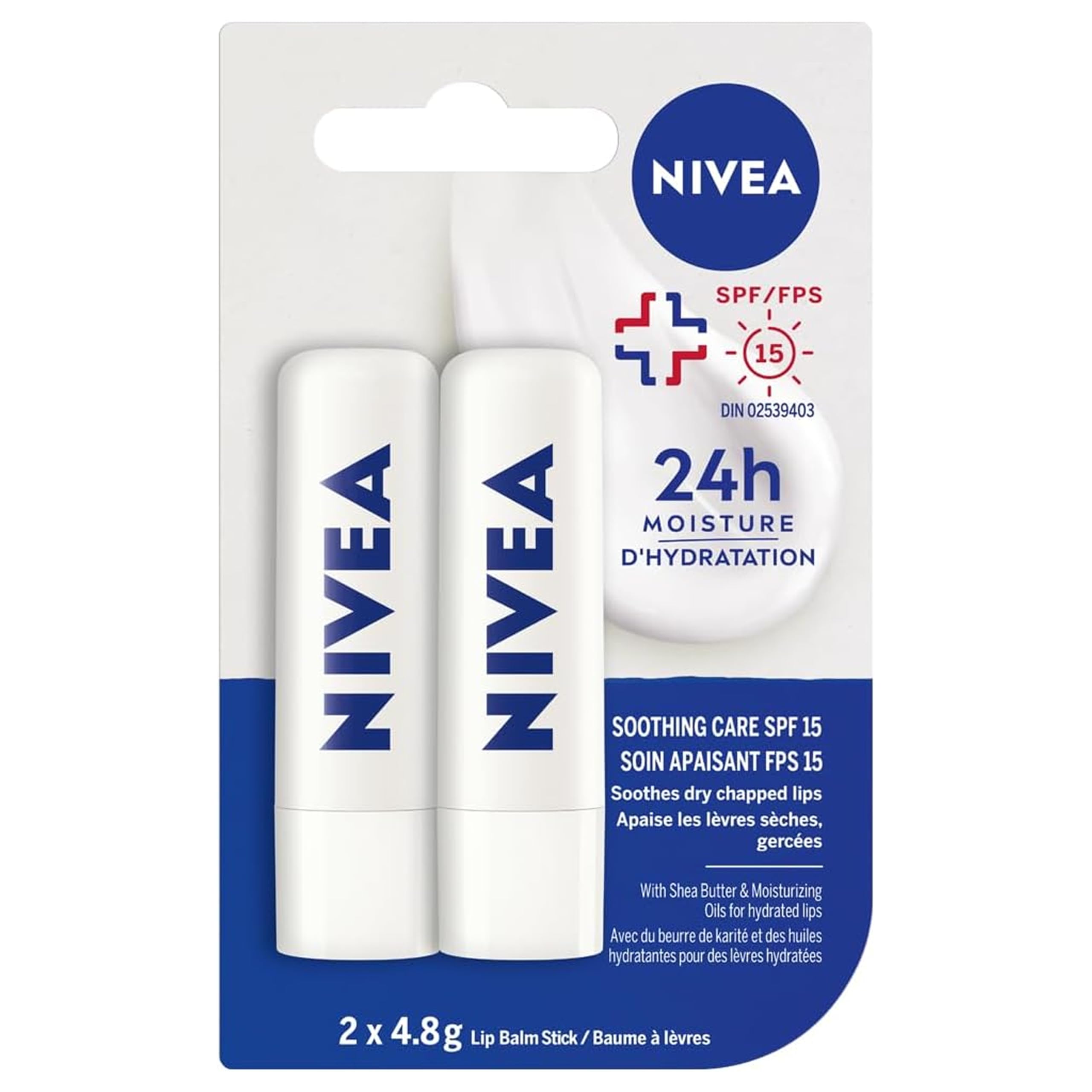 NIVEA Hydro Care Lip Balm, (2 X 4.8g) | Made with Aloe Vera & Shea Butter, 24H Hydration, Transparent