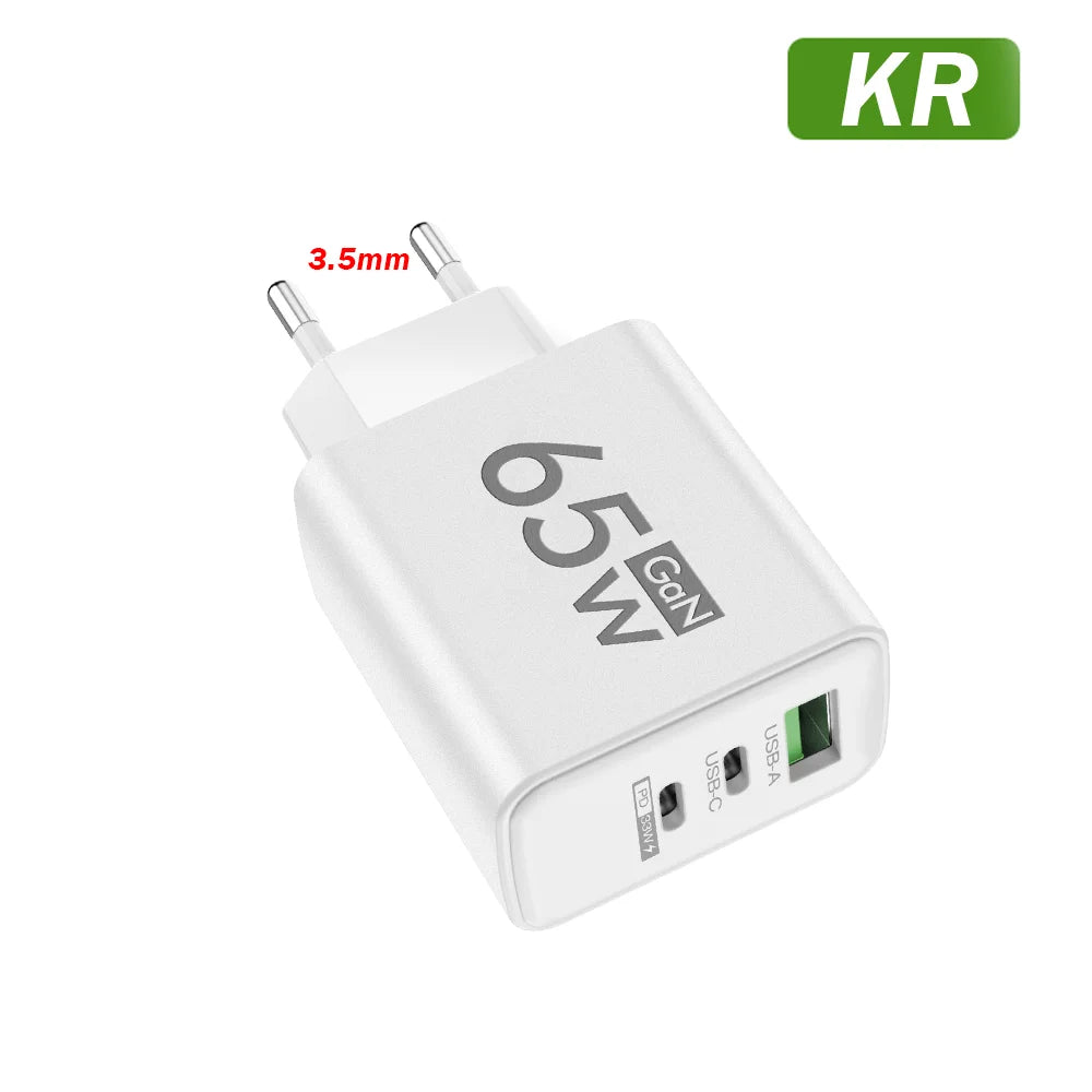 Total 65W GaN USB Type C Charger Fast Charging Mobile Phone Charge Adapter For iPhone Samsung Xiaomi Huawei QC 3.0 Wall Charger