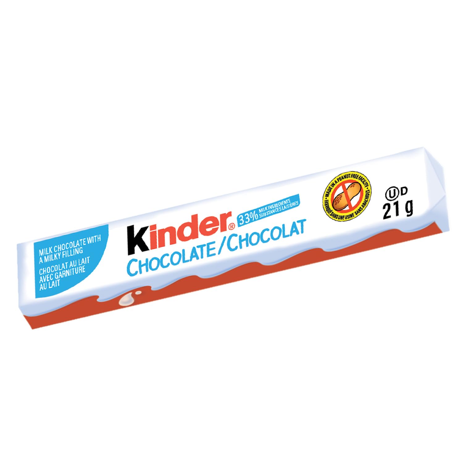 KINDER CHOCOLATE/CHOCOLAT bar; Single Bars; Milk Chocolate Candy bar with a Milky Filling; 6-Pack; Individually Wrapped Milk Chocolate Bars; 6x21g (126g)