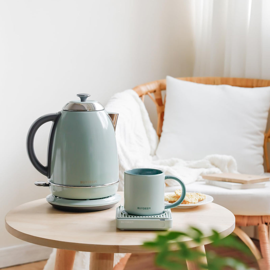 BUYDEEM K640 Stainless Steel Electric Tea Kettle with Auto Shut-Off and Boil Dry Protection, 1.7 Liter Cordless Hot Water Boiler with Swivel Base, 1440W