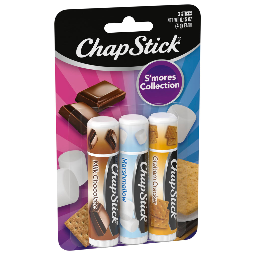 ChapStick (3 Sticks) S'mores Collection flavor skin Protectant Flavored Lip Balm Tube, 0.45 Oz Each