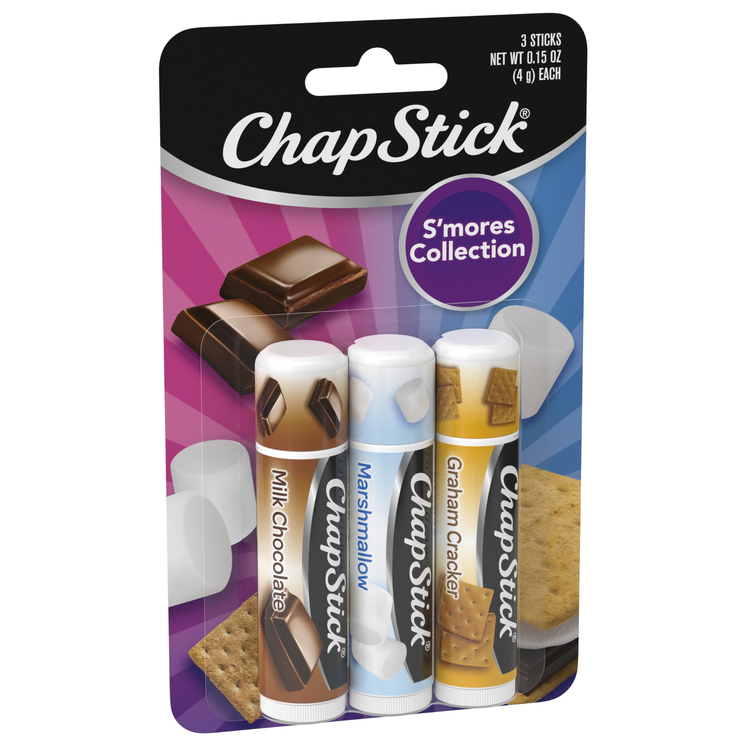 ChapStick (3 Sticks) S'mores Collection flavor skin Protectant Flavored Lip Balm Tube, 0.45 Oz Each