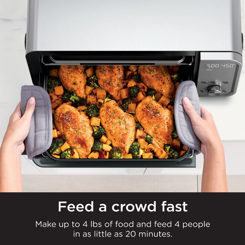 Ninja FT205CO 10-in-1 Digital Air Fry Oven with Extra Large Capacity, Extended Height, Stainless Steel Body, and Temperature Control (Silver and Black, Renewed)
