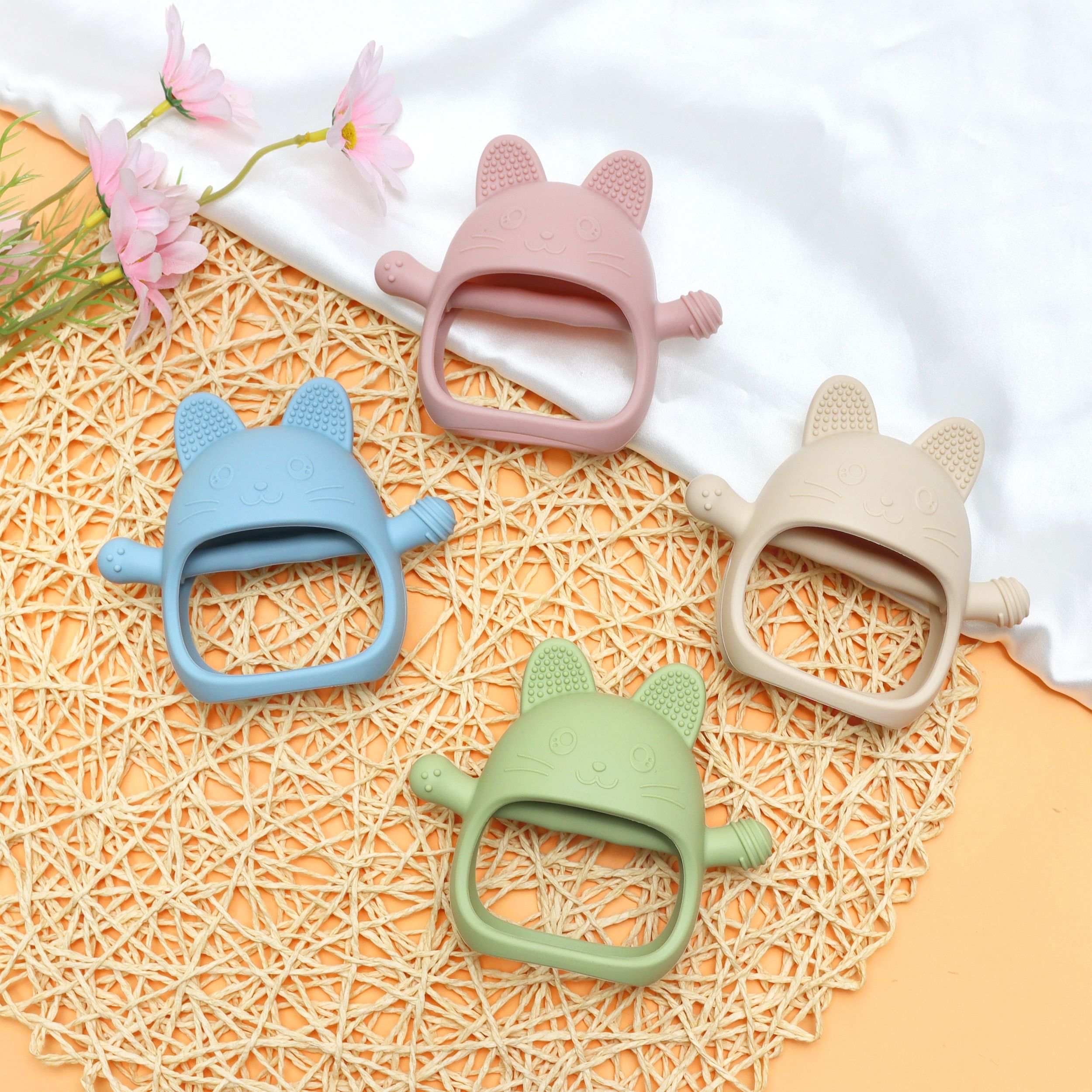 KEIKAI Bright Smiles - Baby Teething Toys, BPA Free 2 Pack Teether Set Toys for Baby 3M+, Silicone Mitten Glove Teether for Comfort Needs, Hand Pacifier Chew Toys for Teething Pain Relief, Baby Pacifier Toys