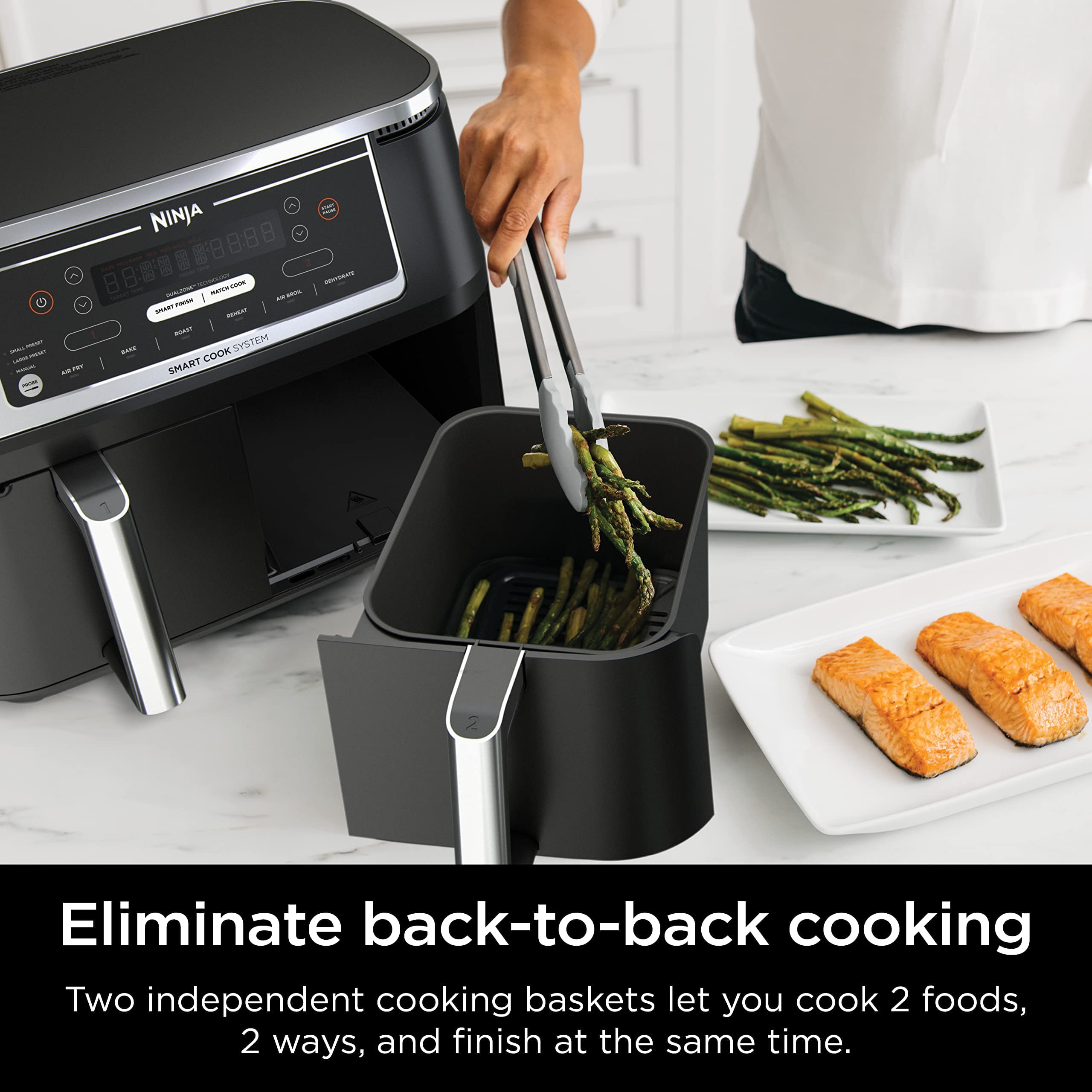 Ninja DZ401 Foodi DualZone XL 2-Basket Air Fryer with 2 Independent Frying Baskets, Match Cook & Smart Finish to Roast, Broil, Dehydrate & More for Quick, Easy Family-Sized Meals (Renewed)