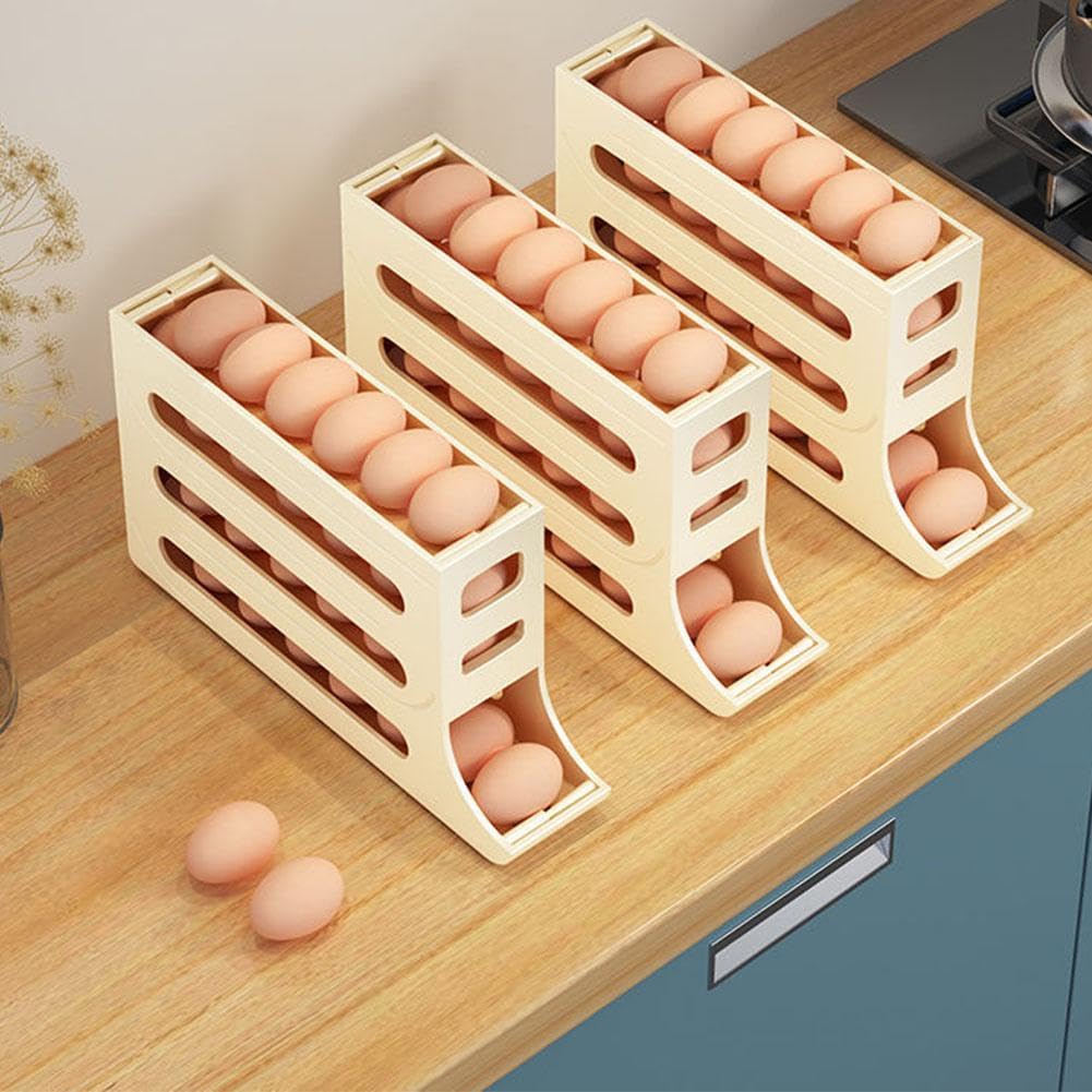 KLOOYO 30 Egg Holder for Refrigerator,Large Capacity Egg Container for Refrigerator,Stackable Egg Organizer,Automatic Rolling Egg Fresh Storage Box for Fridge,Egg Storage Container Bin Egg Tray