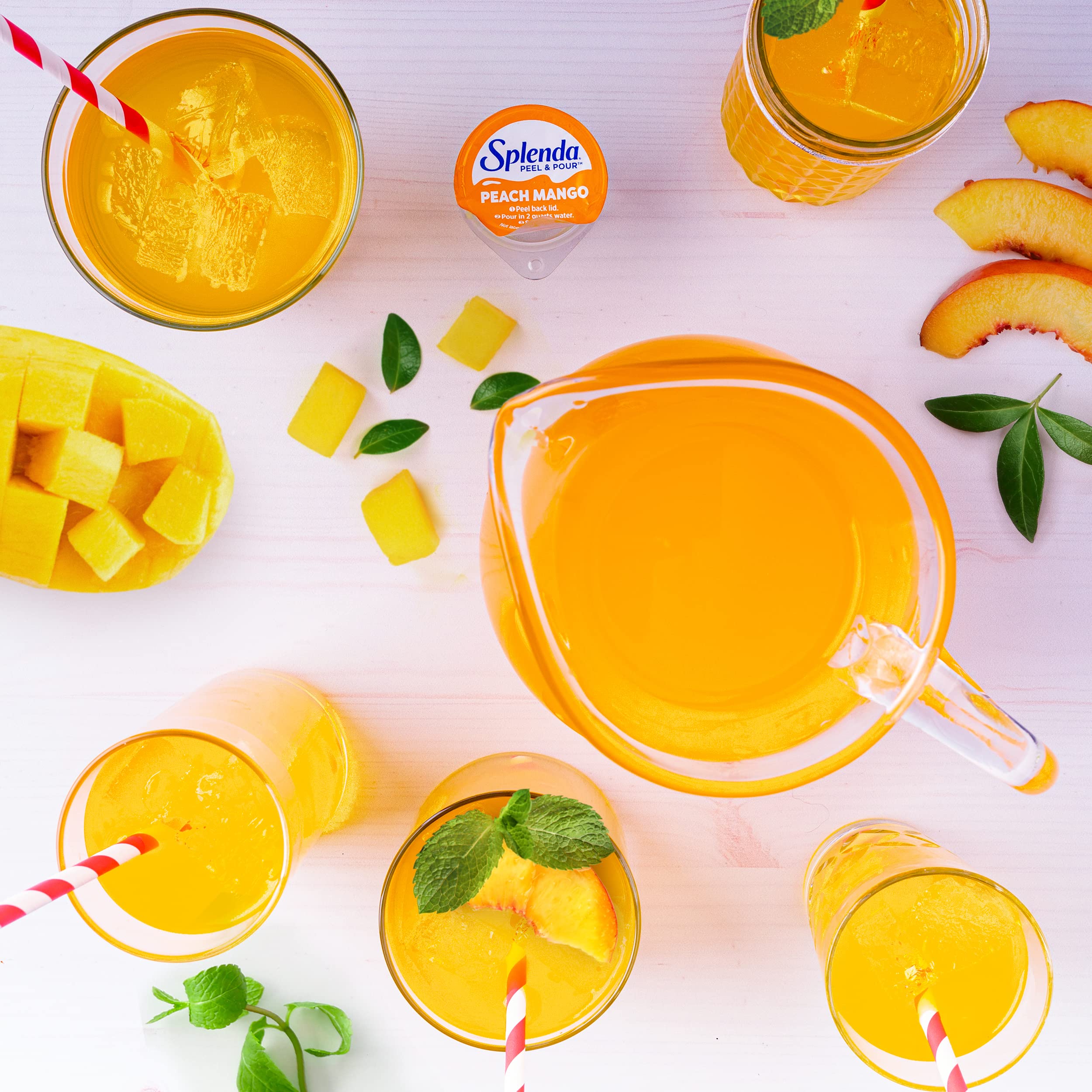 Splenda Peel and Pour Zero Calorie Drink Mix, Naturally Flavored Sugar Free Concentrate, Multi Serve Liquid Pitcher Pods (Peach Mango)