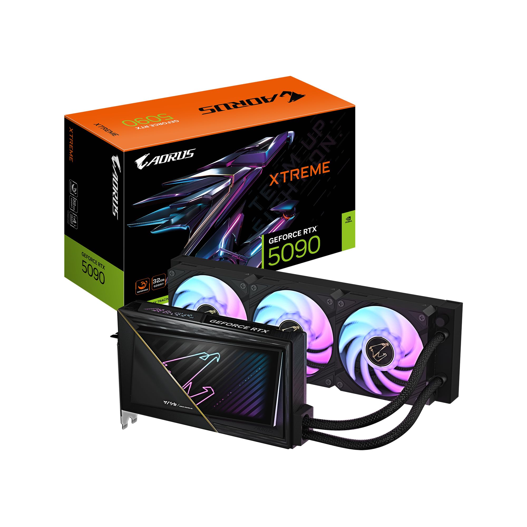 GIGABYTE AORUS GeForce RTX 5090 Xtreme WATERFORCE 32G Graphics Card, WATERFORCE All-in-one Cooling System, 32GB 512-bit GDDR7, GV-N5090AORUSX W-32GD Video Card
