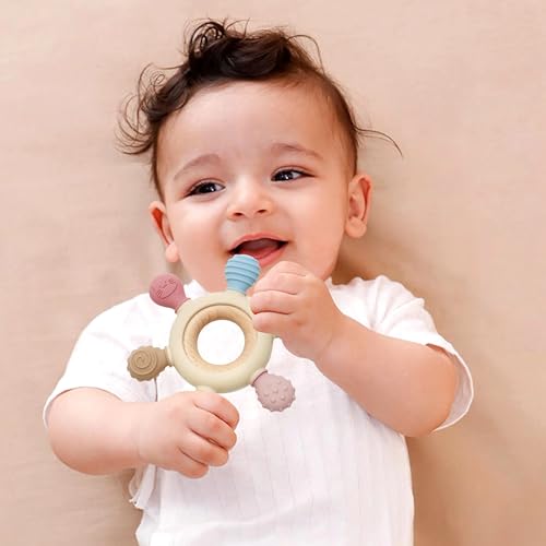 KEIKAI Bright Smiles Teething Toys for Babies, Baby Teethers Toy Teething Ring Silicone, Grasping Teething Toy, BPA Free Teething Nursing Accessories for 3+ Months Boy