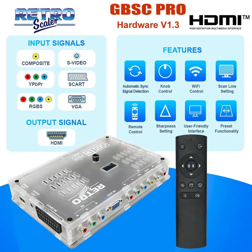 RetroScaler GBSC Pro GBS Control Scart RGBS YPbPr VGA Composite(AV) SV to HDMI® Video Auido Converter for Retro Game Consoles