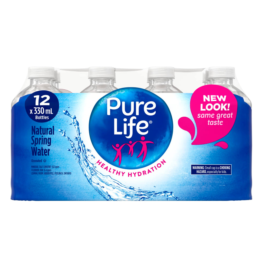 Pure Life Natural Spring Water 330ml, Plastic Bottled Water, 12 Pack