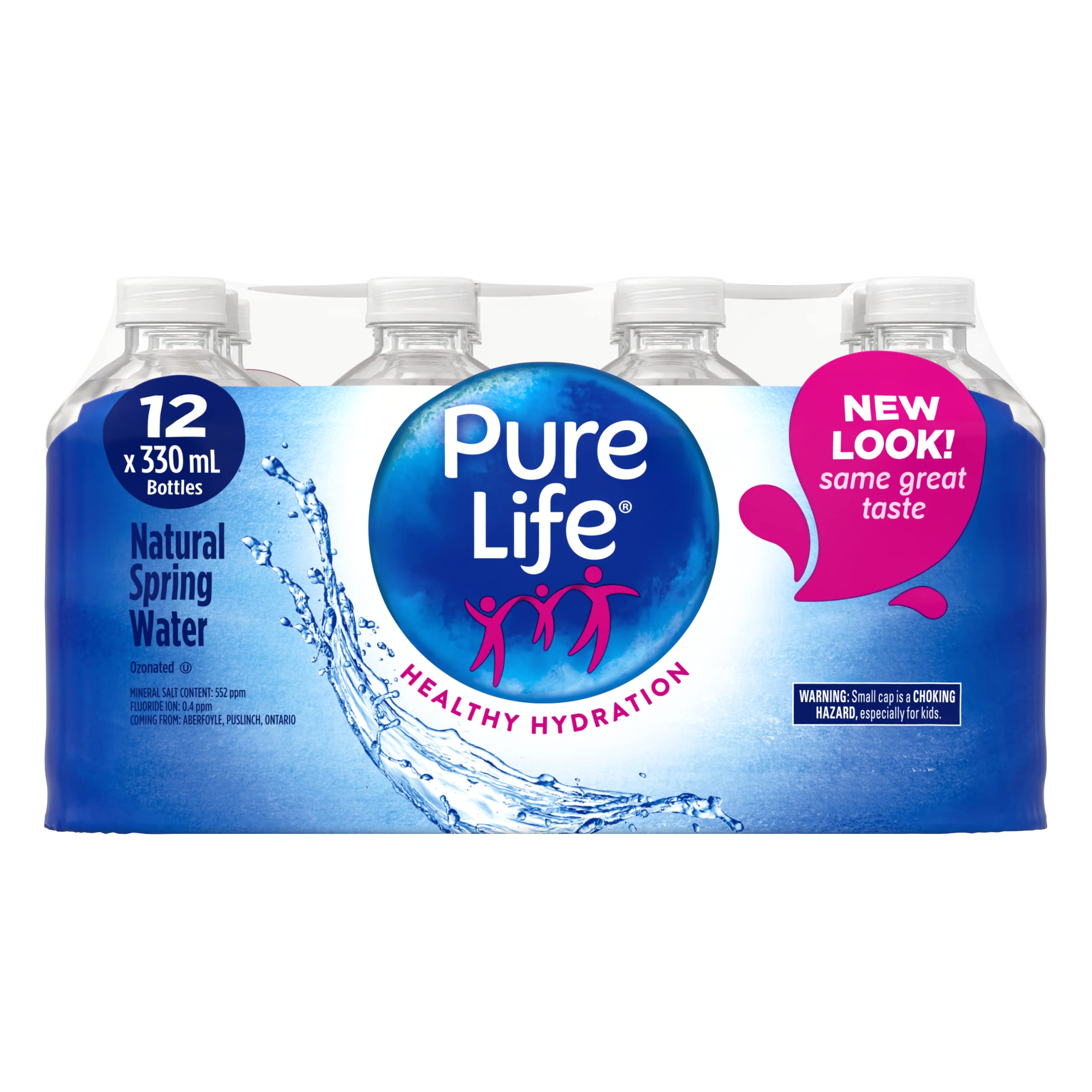 Pure Life Natural Spring Water 330ml, Plastic Bottled Water, 12 Pack
