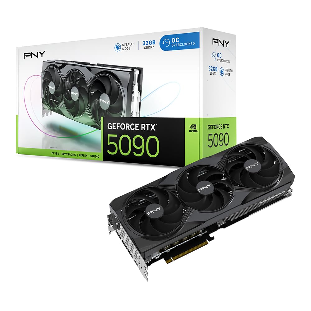 PNY NVIDIA GeForce RTX™ 5090 OC Triple Fan, Graphics Card (32GB GDDR7, 512-bit, Boost Speed: 2527 MHz, PCIe® 5.0, HDMI®/DP 2.1, 3.5-Slot, NVIDIA Blackwell Architecture, DLSS 4)