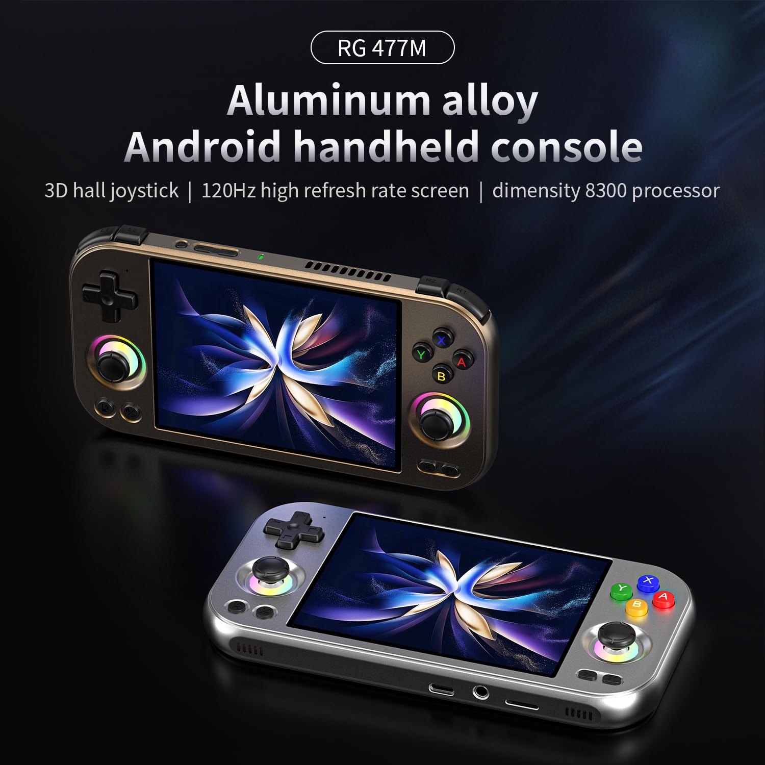 RG477M Retro Handheld Game Console , Aluminum Alloy CNC 4.7 Inch LTPS in-Cell Screen NO Game Card (Silver Blade)
