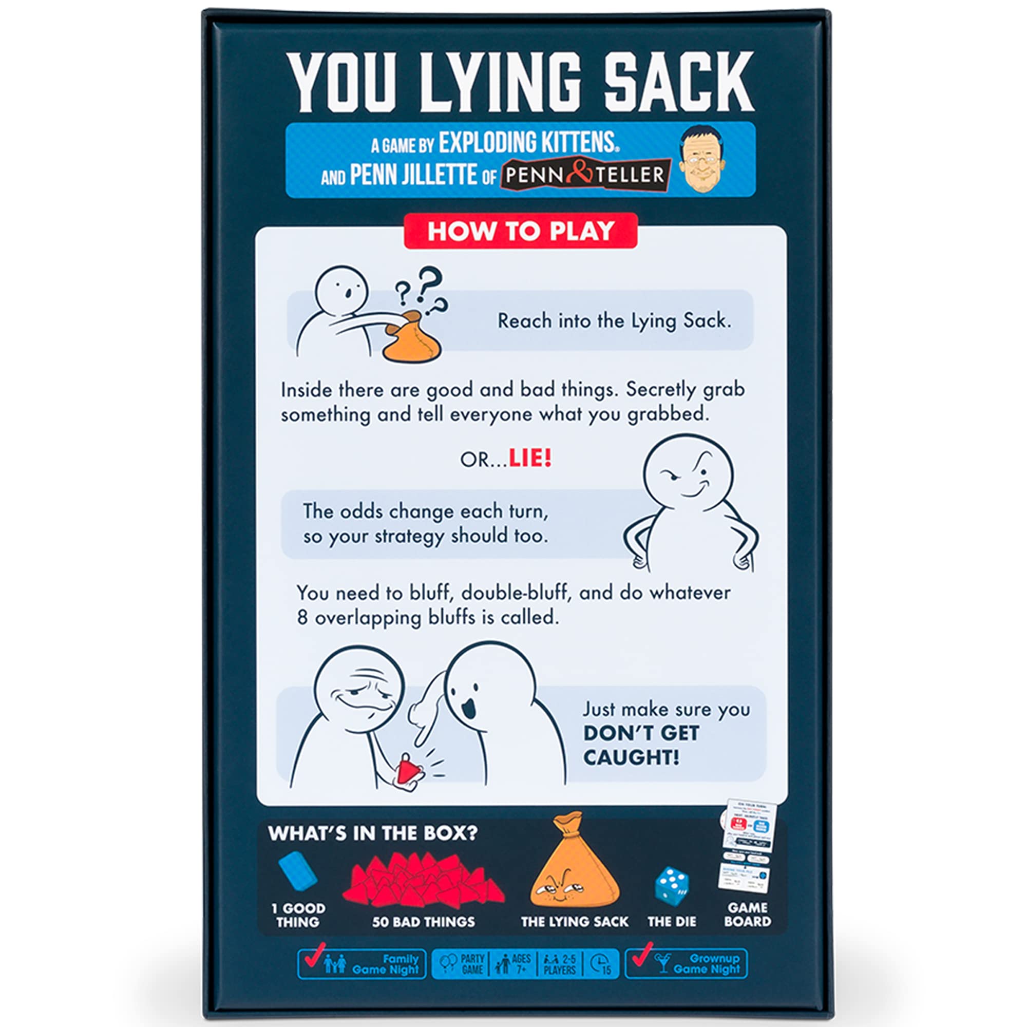 You Lying Sack by Exploding Kittens - 2-5 Players - Ages 7+ - 15 Minutes to Play - Bluffing Board Game - Party Game, Family Game Night, Kid and Adult Board Game