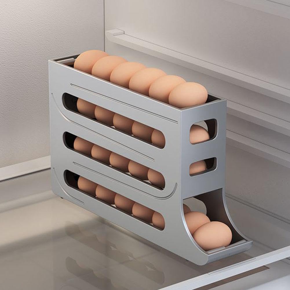 KLOOYO 30 Egg Holder for Refrigerator,Large Capacity Egg Container for Refrigerator,Stackable Egg Organizer,Automatic Rolling Egg Fresh Storage Box for Fridge,Egg Storage Container Bin Egg Tray