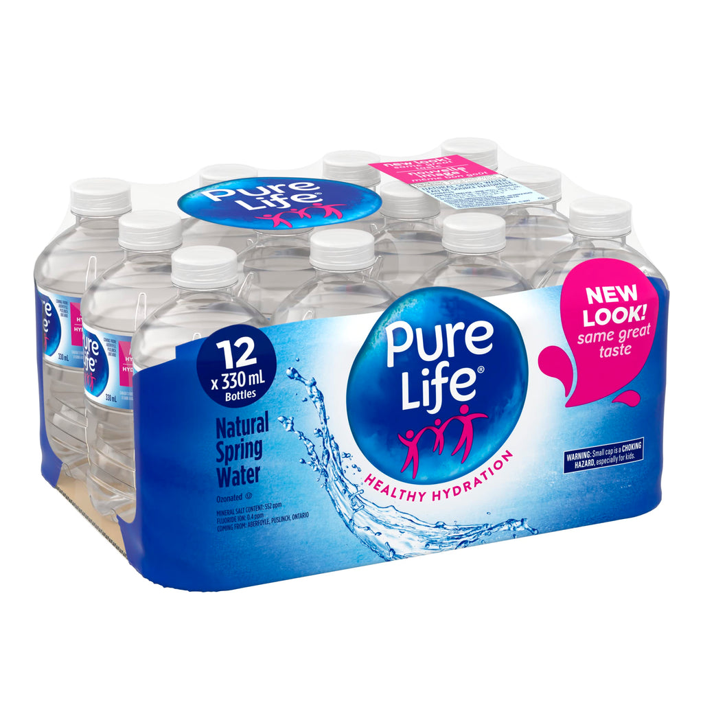 Pure Life Natural Spring Water 330ml, Plastic Bottled Water, 12 Pack