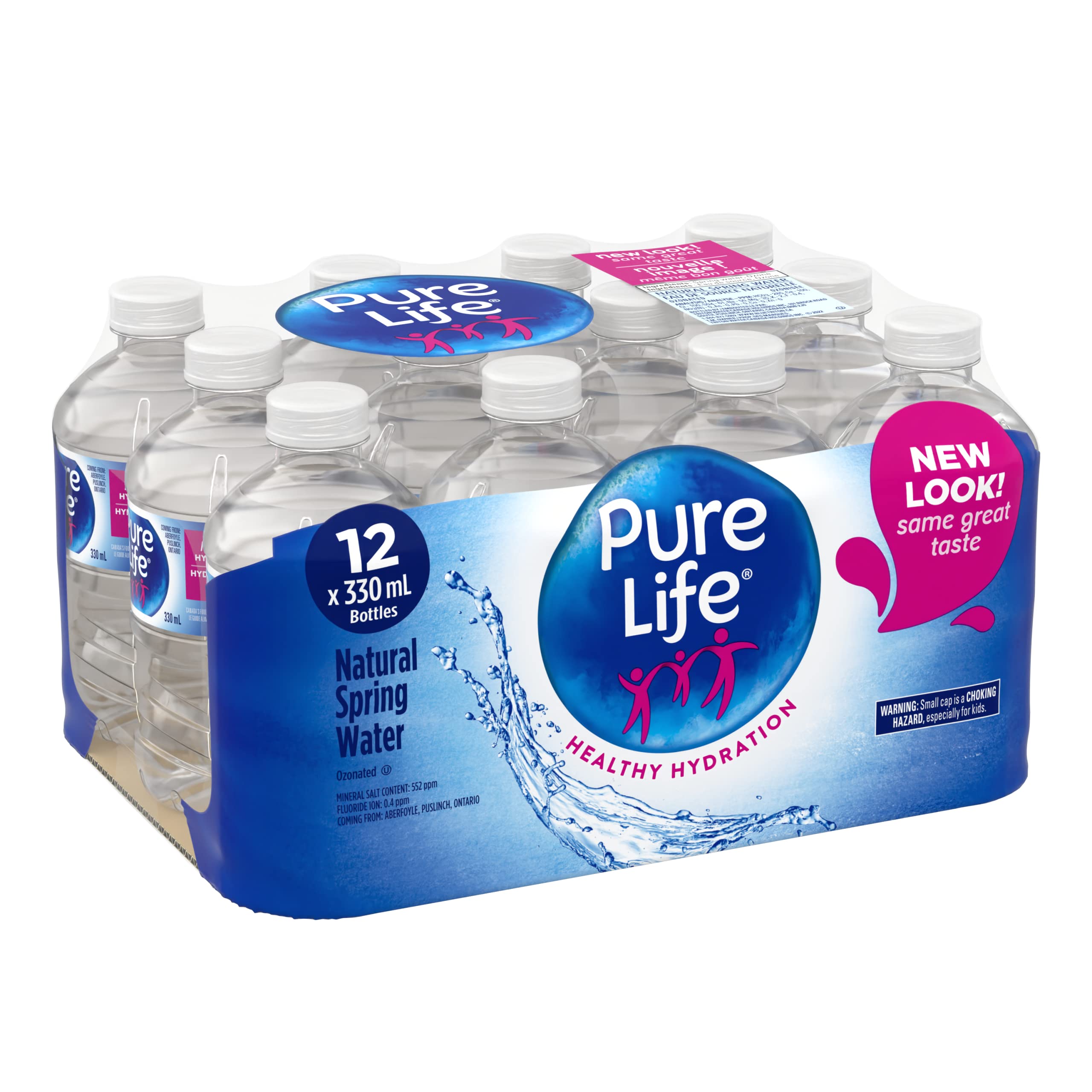 Pure Life Natural Spring Water 330ml, Plastic Bottled Water, 12 Pack