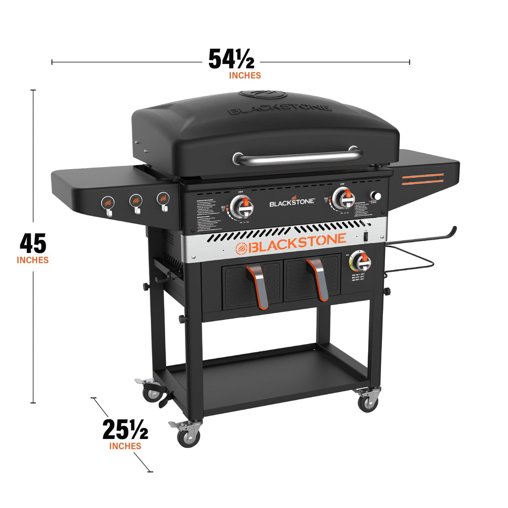 Blackstone 1962 Air Fryer Combo & Two Burners Stainless Steel Gas Hood, Wheels, Two Side Shelf – Heavy Duty Outdoor Griddle Station for Backyard, Patio, 28 inch Black