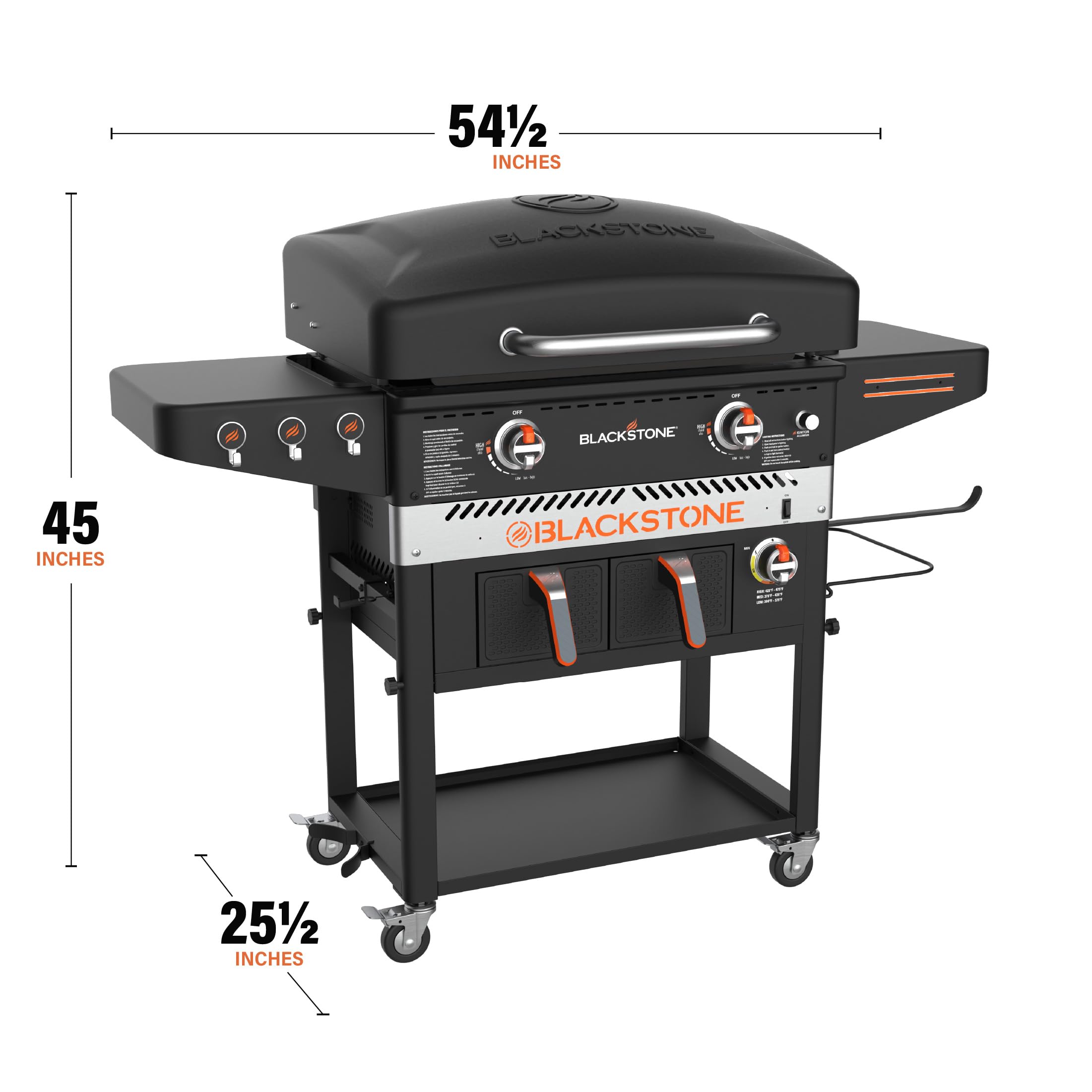 Blackstone 1962 Air Fryer Combo & Two Burners Stainless Steel Gas Hood, Wheels, Two Side Shelf – Heavy Duty Outdoor Griddle Station for Backyard, Patio, 28 inch Black