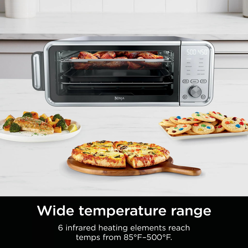 Ninja FT205CO 10-in-1 Digital Air Fry Oven with Extra Large Capacity, Extended Height, Stainless Steel Body, and Temperature Control (Silver and Black, Renewed)