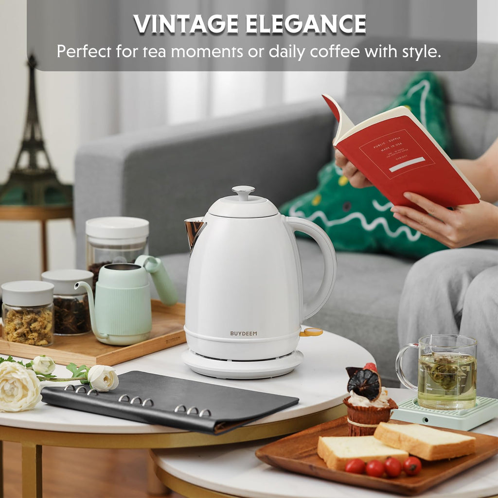 BUYDEEM K640 Stainless Steel Electric Tea Kettle with Auto Shut-Off and Boil Dry Protection, 1.7 Liter Cordless Hot Water Boiler with Swivel Base, 1440W
