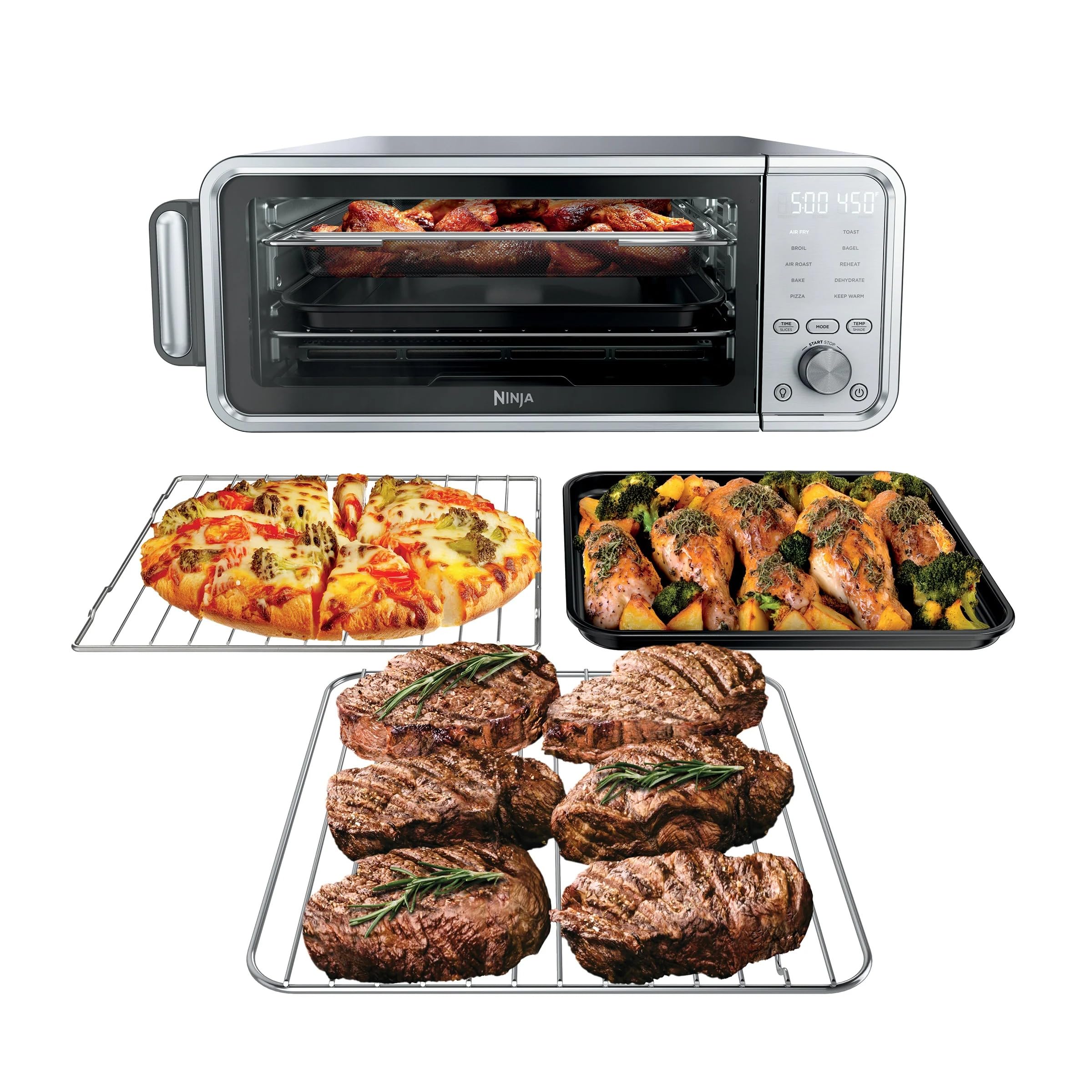 Ninja FT205CO 10-in-1 Digital Air Fry Oven with Extra Large Capacity, Extended Height, Stainless Steel Body, and Temperature Control (Silver and Black, Renewed)