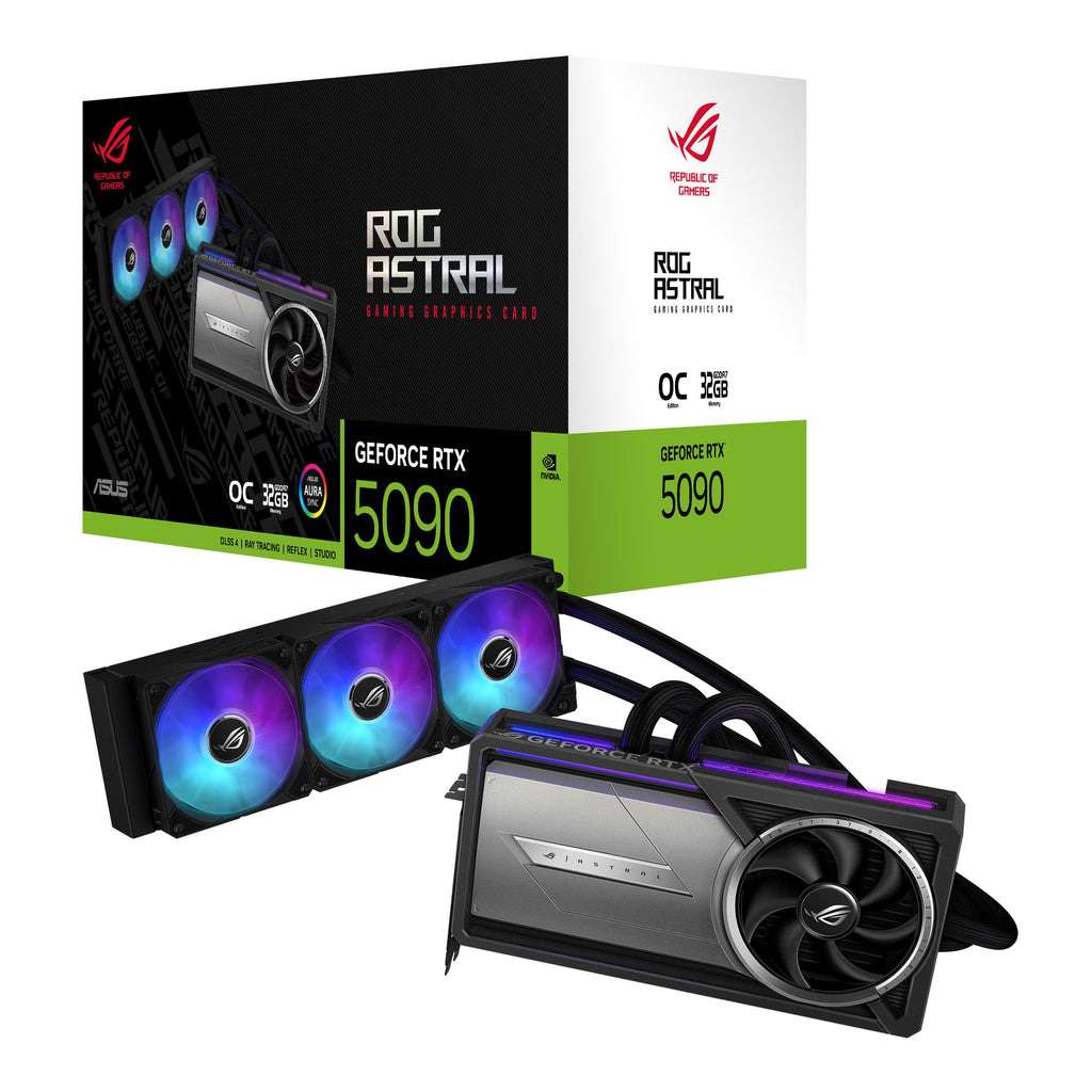 ASUS ROG Astral LC GeForce RTX 5090 32GB GDDR7 OC Edition Gaming Graphics Card with All-in-One Liquid CPU Water Cooling (Nvidia DLSS4, PCIe 4.0, DP 2.1b, 360mm AIO Cooler, ROG-ASTRAL-LC-RTX5090-O32G)