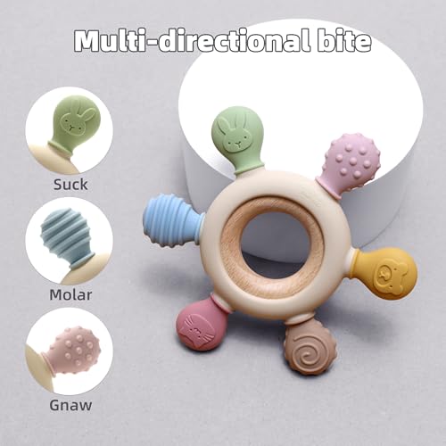 KEIKAI Bright Smiles Teething Toys for Babies, Baby Teethers Toy Teething Ring Silicone, Grasping Teething Toy, BPA Free Teething Nursing Accessories for 3+ Months Boy
