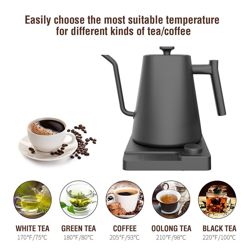 VICBINLY Electric Gooseneck Kettle, 1.0L Pour Over Kettle and Coffee Kettle, 100% Stainless Steel Inner Lid and Bottom, 1200 Watt Quick Heating