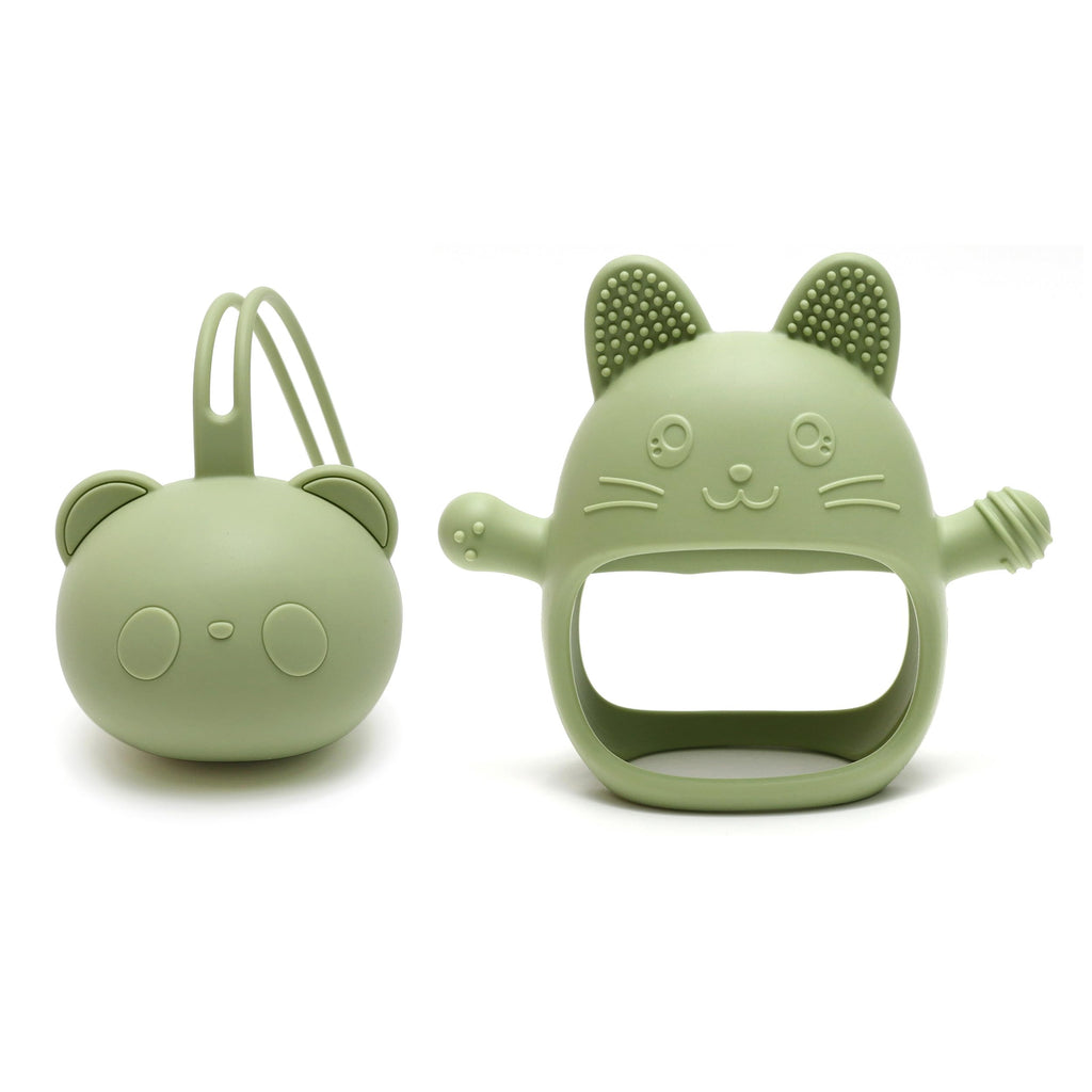 KEIKAI Bright Smiles - Baby Teething Toys, BPA Free 2 Pack Teether Set Toys for Baby 3M+, Silicone Mitten Glove Teether for Comfort Needs, Hand Pacifier Chew Toys for Teething Pain Relief, Baby Pacifier Toys