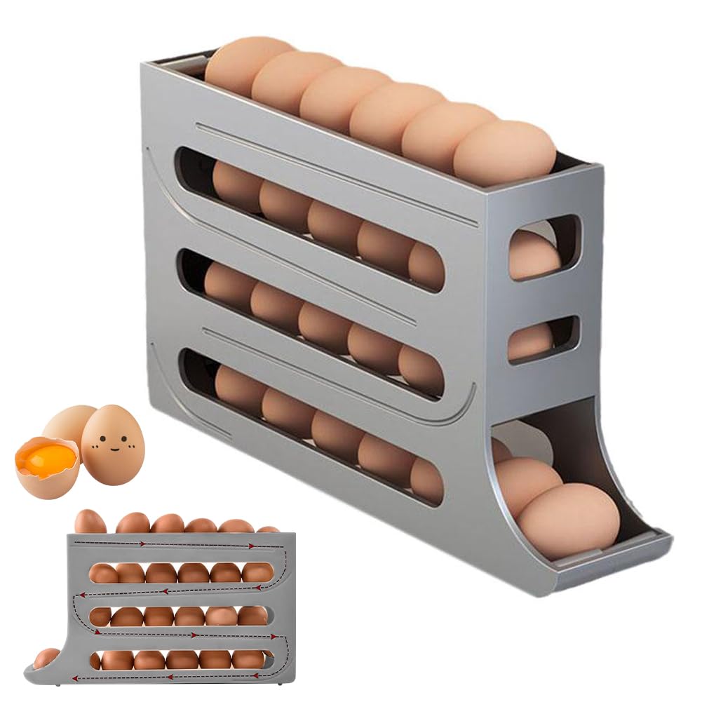 KLOOYO 30 Egg Holder for Refrigerator,Large Capacity Egg Container for Refrigerator,Stackable Egg Organizer,Automatic Rolling Egg Fresh Storage Box for Fridge,Egg Storage Container Bin Egg Tray