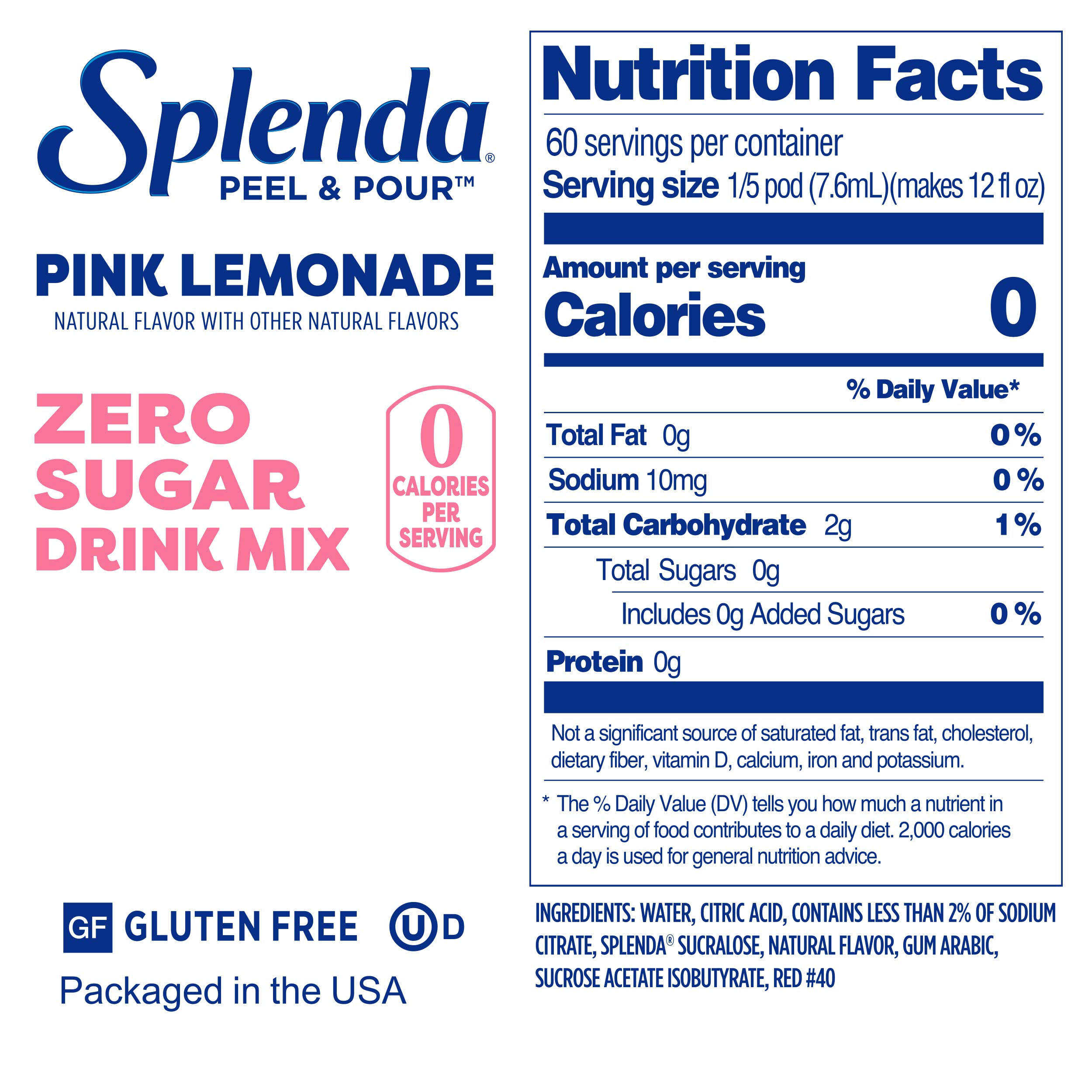 Splenda Peel and Pour Zero Calorie Drink Mix, Naturally Flavored Sugar Free Concentrate, Multi Serve Liquid Pitcher Pods (Pink Lemonade)