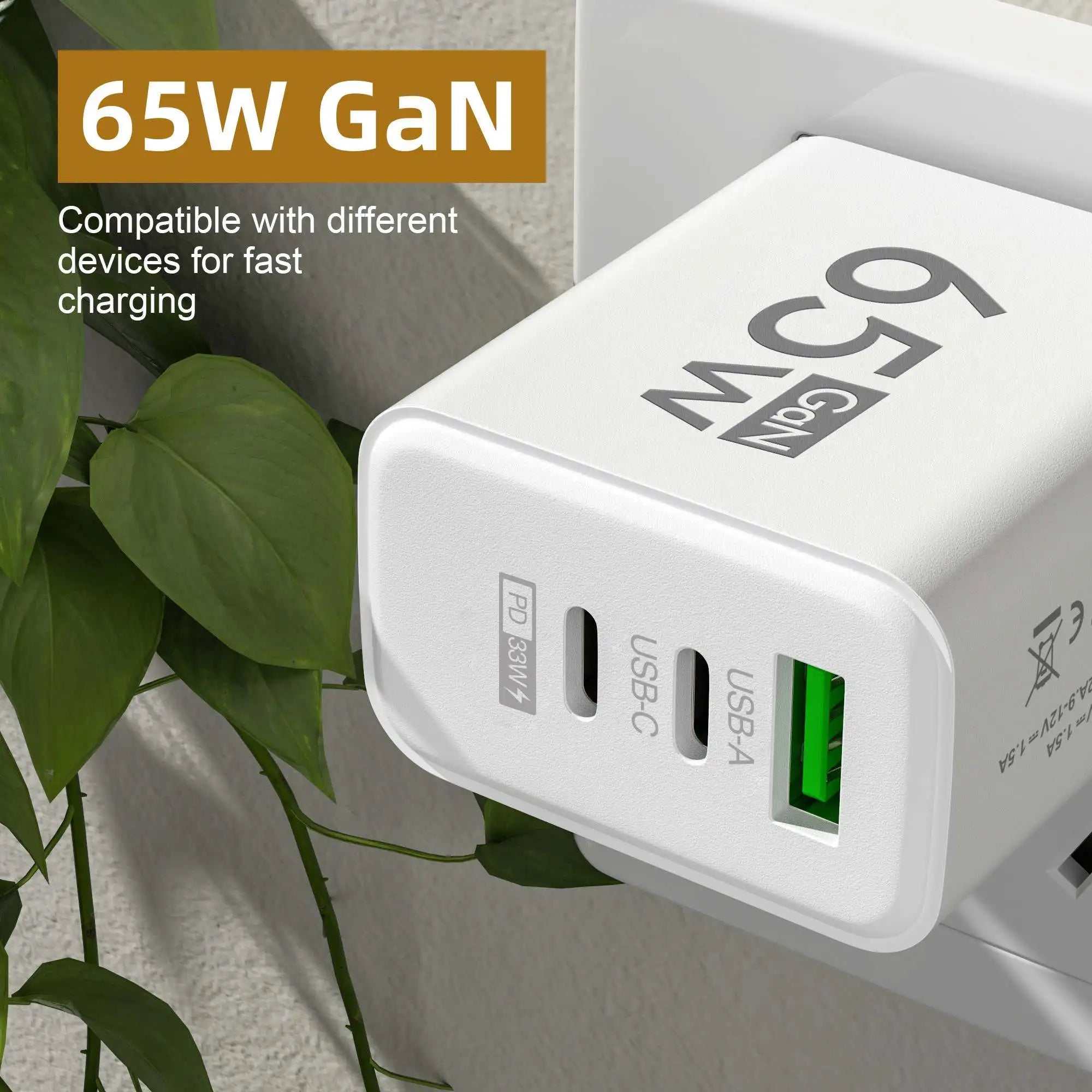 Total 65W GaN USB Type C Charger Fast Charging Mobile Phone Charge Adapter For iPhone Samsung Xiaomi Huawei QC 3.0 Wall Charger