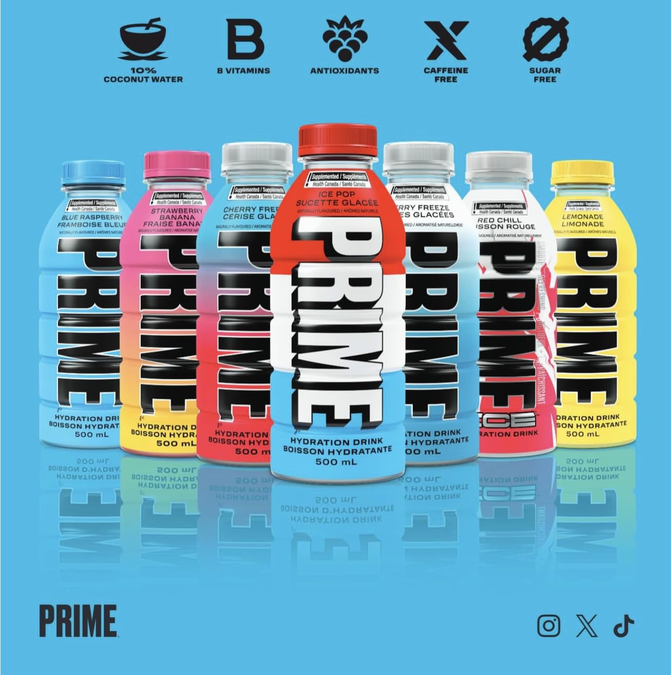 PRIME Hydration BLUE RASPBERRY | Sports Drinks | Electrolyte Enhanced | B Vitamins | Antioxidants | 2g of Sugar | 500 mL | 12 Pack