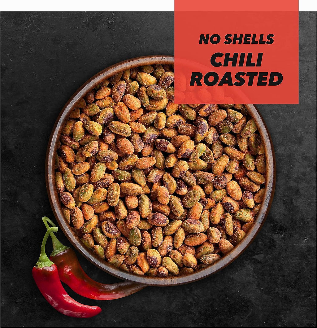 Chili Roasted Pistachios Bundle. Includes (1) Package of Wonderful Chili Roasted Pistachios (155g) – NO SHELLS with Water Cooler Trivia Game by BIG MAPLE®. Tasty Snack for the Office, Movies, Road Trip, Sports, Studying