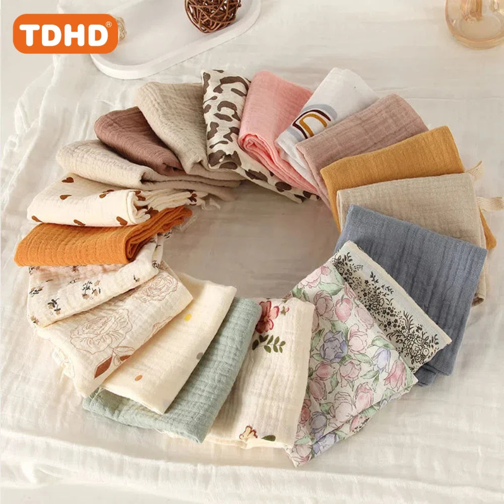 TDHD 5PC Baby Towel New Born Items Stuff Muslin Squares Infant Newborn Hand Bath Shower Face Towels Soft Cotton Gauze