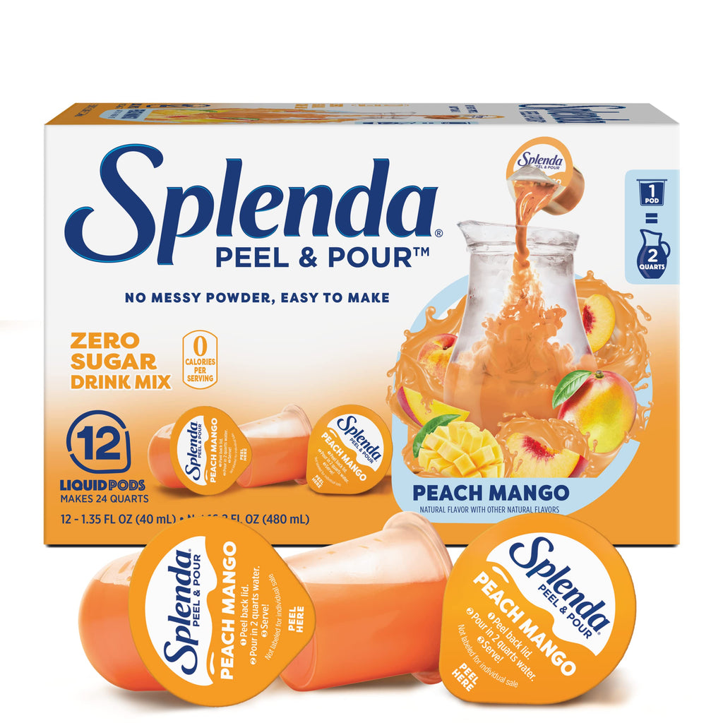 Splenda Peel and Pour Zero Calorie Drink Mix, Naturally Flavored Sugar Free Concentrate, Multi Serve Liquid Pitcher Pods (Peach Mango)