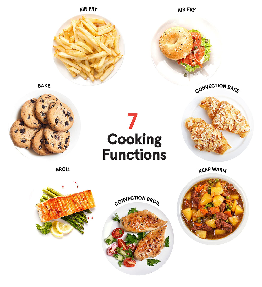 Gourmia Toaster Oven Air Fryer Combo 7-in-1 cooking functions 1550 watt, 19.8L capacity, accessories included convection rack, air frying basket GTF7580