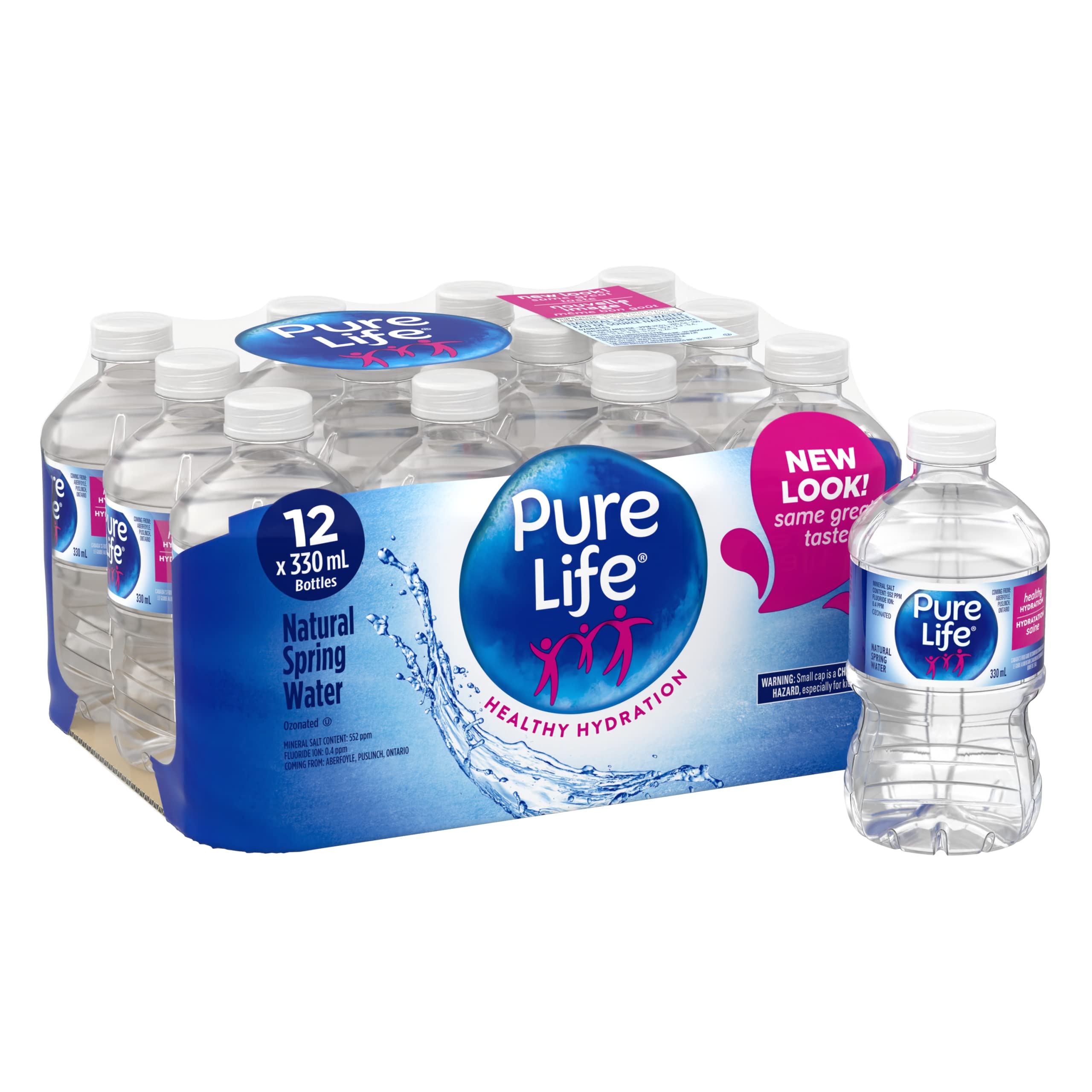 Pure Life Natural Spring Water 330ml, Plastic Bottled Water, 12 Pack